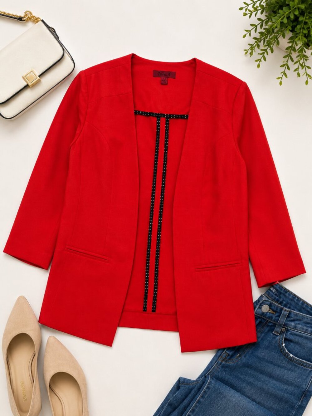 Joni B Red Open Front Blazer Women's Small Career Jacket